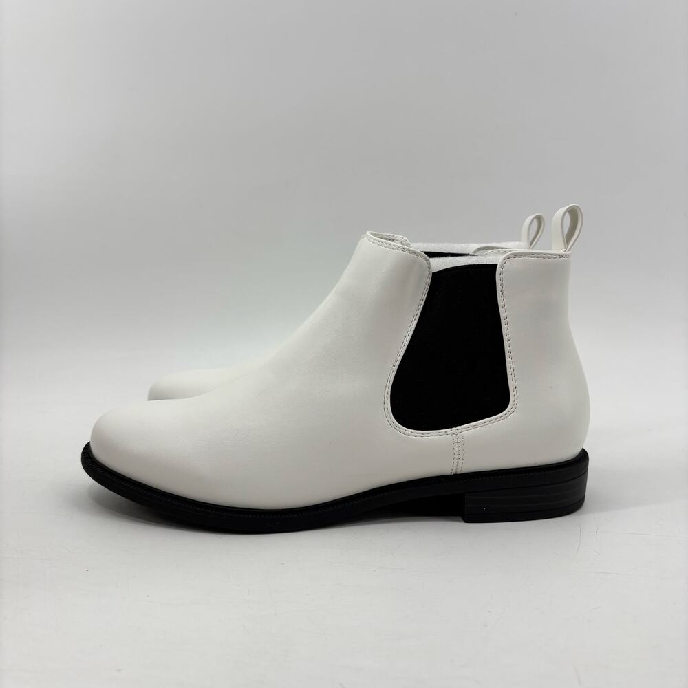 Anjoufemme Womens Size 7 Chelsea White Boots Booties Ankle